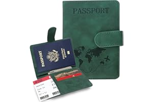 Sovirose Passport Holders, RFID Blocking Credit Card Holder, PU Leather Passport Holders for Travel with Magnetic Buckle, Travel Must Haves Cruise Ship Essentials for Men, Women (Green)