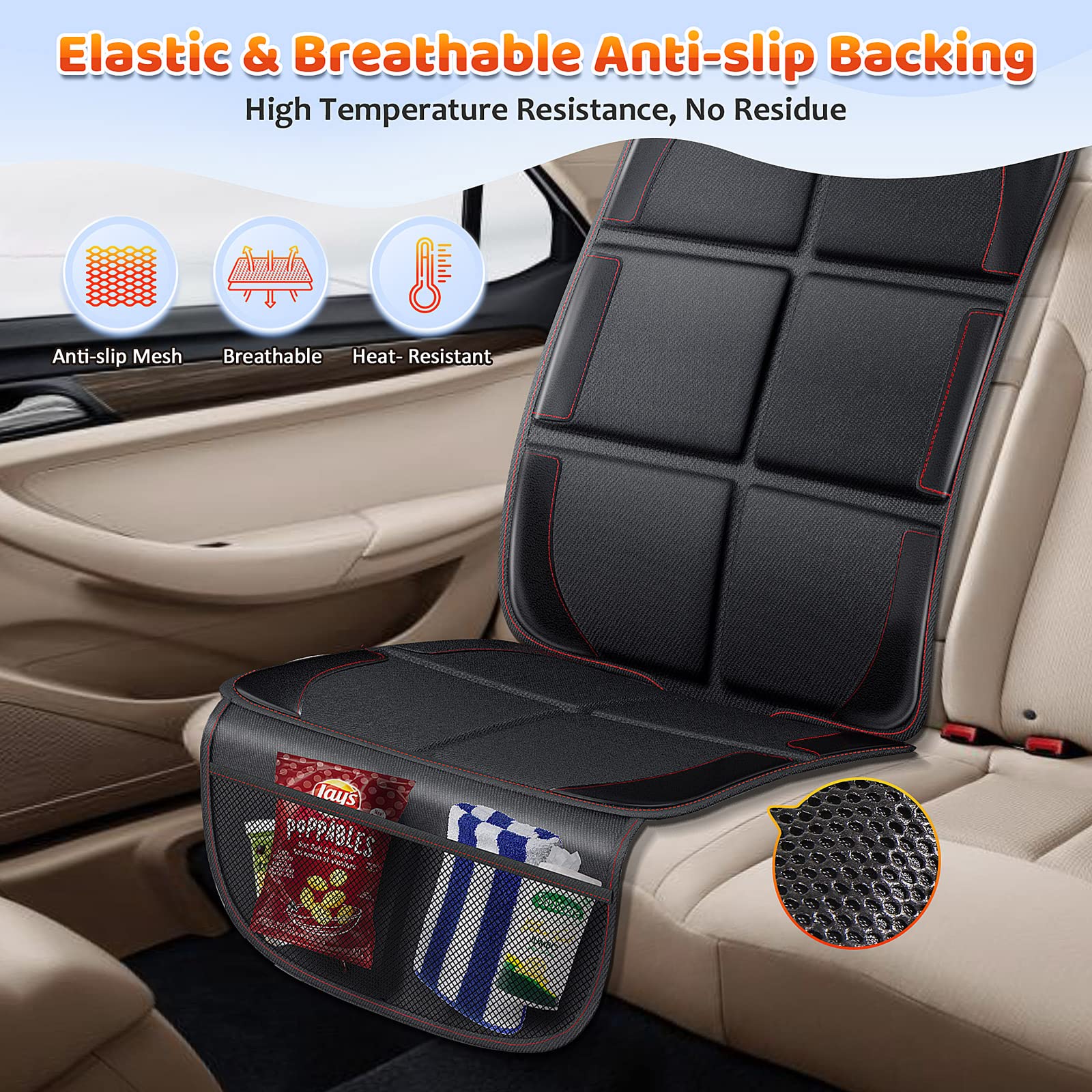 Gimars Car Seat Protector, 2 Pack, Waterproof 600D Fabric Carseat Protector Car Seat Cover for Child Car Seat with Nonslip Backing Mesh Pockets for Baby and Pet SUV Sedan Truck Leather Seats