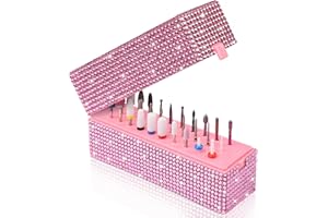 DEPVKO Nail Drill Bits Holder Box: 30 Holes Rhinestone Drill bit Holder Nail tech for Nail Drill bits Storage Dustproof Stand Displayer Organizer Case for Manicure Tools(Note: Drill bits not Included) Pink