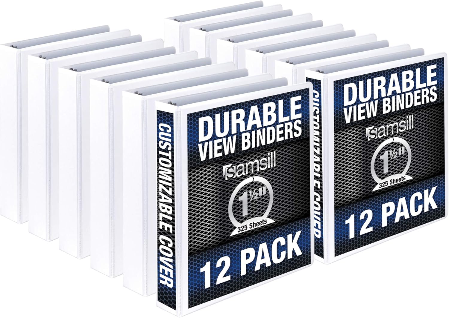 Samsill Durable 1.5 Inch Binder / White Round Ring Binder / Customizable Clear View Binder / Bulk Binder 12 Pack / White 3 Ring Binder / 1.5 Inch Binder