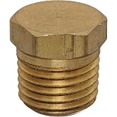 Brass Cored Hex Head Plug by Anderson Metals, 1/4" Male Pipe | Brass Plug Closes 1/4 Inch Male NPT Pipe or Fitting End for Plumbing &amp; Industrial Piping | Part #28202