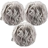 MainBasics Bath Shower Loofah Sponge Pouf Body Scrubber Exfoliator Body Wash Sponge (Set of 3, Totally Taupe)