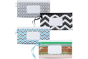 FAREVER Baby Wipe Dispenser, 4 Pack Portable Refillable Wipe Holder, Reusable Lightweight Wipes Holder Container for Travel Wet Wipe Pouch,Geometric