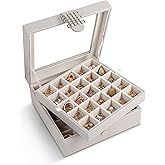Glenor Co Earring Organizer - Classic 50 Section Jewelry Box/Case/Holder for Earrings, Rings, Necklaces, Jewelry, Cufflinks or Collections -2 Layer Small Compartments with Large Glass Top - Grey