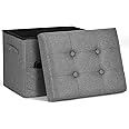 FaiPue Storage Ottoman. Foot Rest Stool with Thicker Foam Padded Seat. Linen Footstool Storage Bench, 350 lbs Folding Bench Small Ottoman for Living Room, Bedroom, Coffee Table. 17x13x13in, Dark Gray