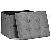 FaiPue Storage Ottoman. Foot Rest Stool with Thicker Foam Padded Seat. Linen Footstool Storage Bench, 350 lbs Folding Bench Small Ottoman for Living Room, Bedroom, Coffee Table. 17x13x13in, Dark Gray
