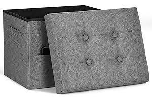 FaiPue Storage Ottoman. Foot Rest Stool with Thicker Foam Padded Seat. Linen Footstool Storage Bench, 350 lbs Folding Bench Small Ottoman for Living Room, Bedroom, Coffee Table. 17x13x13in, Dark Gray