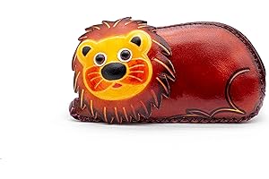 XYC INNOVATION Handmade 3D Cute Animal Cartoon Leather Cowhide Coin Purse, Wallet, and Key Case - Zippered Pouches with Wristband Clutch for Easy Hand-Holding and Gift Giving New Coin Purse (shy lion)