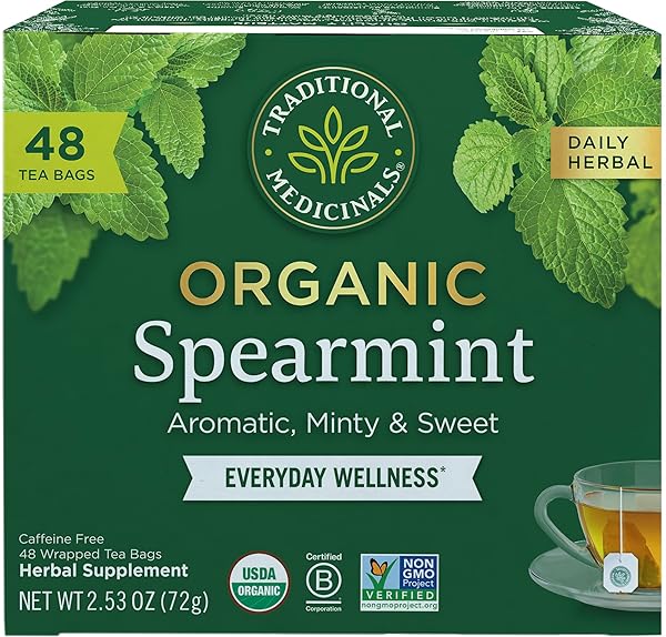 TRADITIONAL MEDICINALS TEA, ORGANIC SPEARMINT, SUPPORTS EVERYDAY WELLNESS, HEALTHY & REFRESHING – 48 TEA BAGS