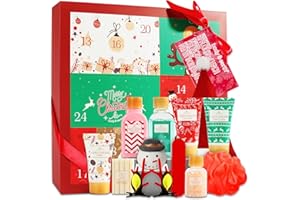 Christmas Advent Calendar 2024, 12 Days of Christmas Advent Calendar for Women, BODY & EARTH Spa Gift Baskets with Snowman Bath Bomb, Scented Candle, Christmas Hat, Christmas Bath Set for Women Men