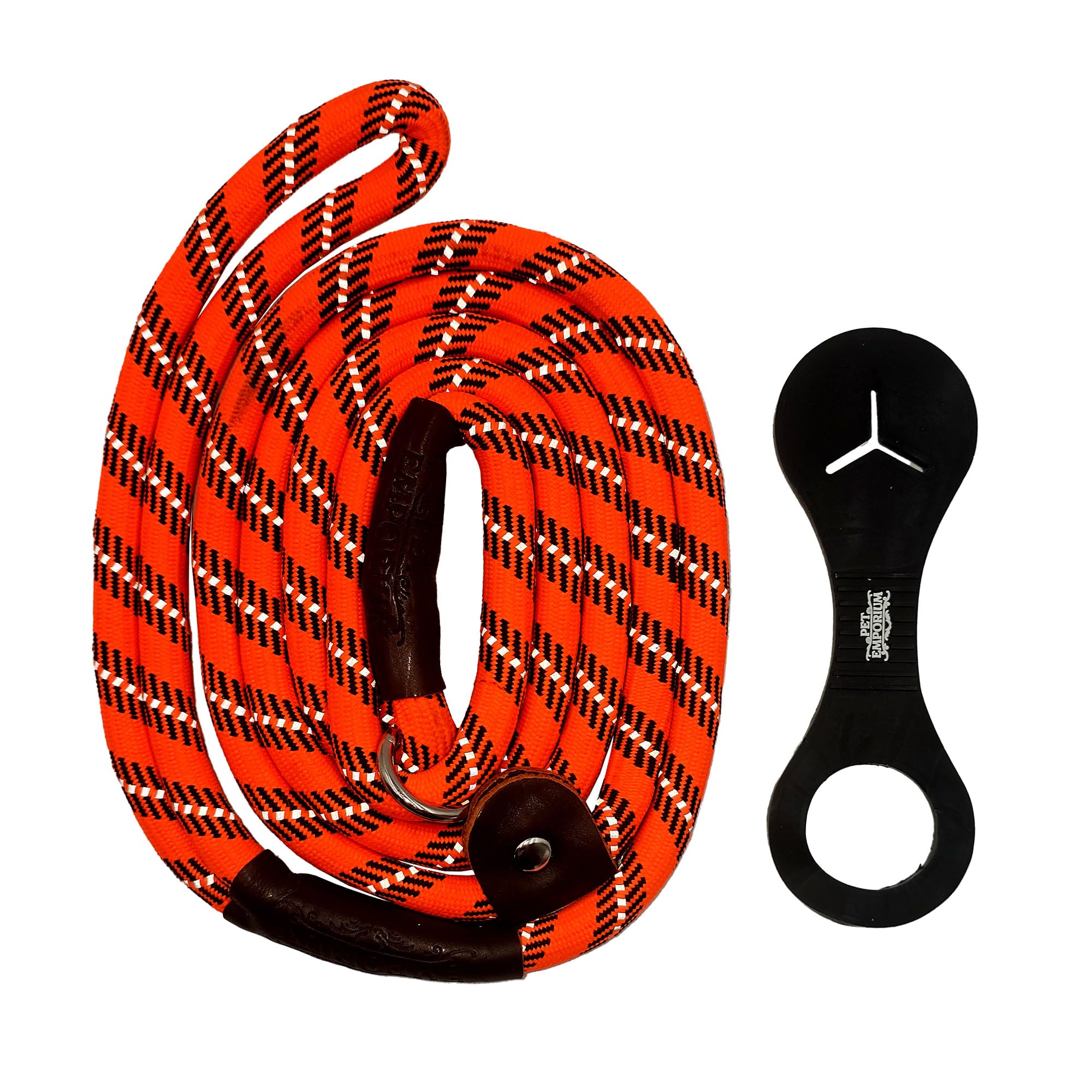 Durable Dog Lead with Adjustable Loop, 150cm Long, Nylon, Tangle-Free, Weather Resistant, Free Poop Bag Holder, Black/Orange, Ideal for Walking & Training - Pack of 2