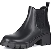 Athlefit Women's Chelsea Boots Fashion Lug Sole Chunky Heel Slip on Elastic Ankle Booties