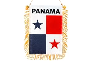 Anley 4 X 6 Inch Panama Window Hanging Flag - Rearview Mirror & Double Sided - Fringed Panamanian Mini Banner with Suction Cu