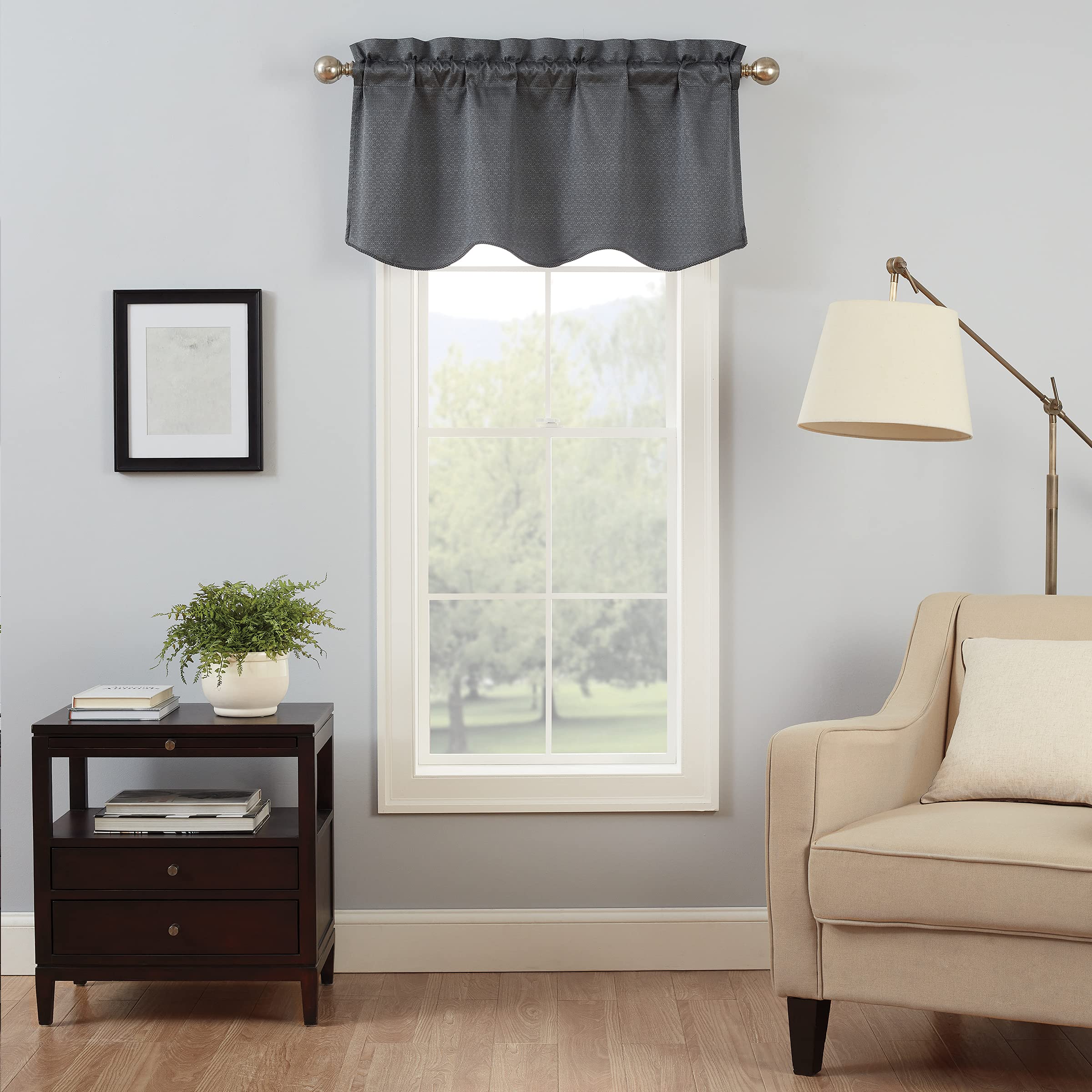 Eclipse Canova Blackout Thermaback Window Valance Curtains for Kitchen or Bathroom, 42" x 21", Charcoal