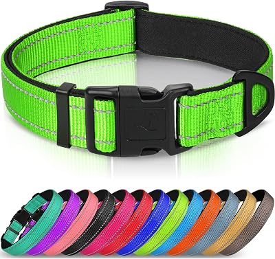 Joytale Reflective Dog Collar X-Large Green Nylon Neoprene Padding Adjustable