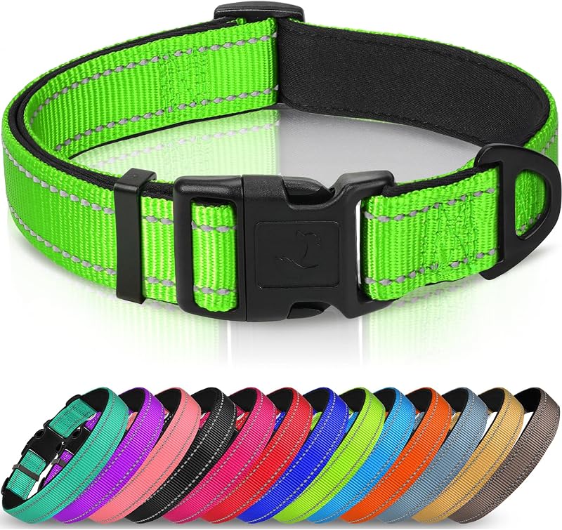 Joytale Reflective Dog Collar Neon Green Soft Neoprene Padded Nylon S to XL
