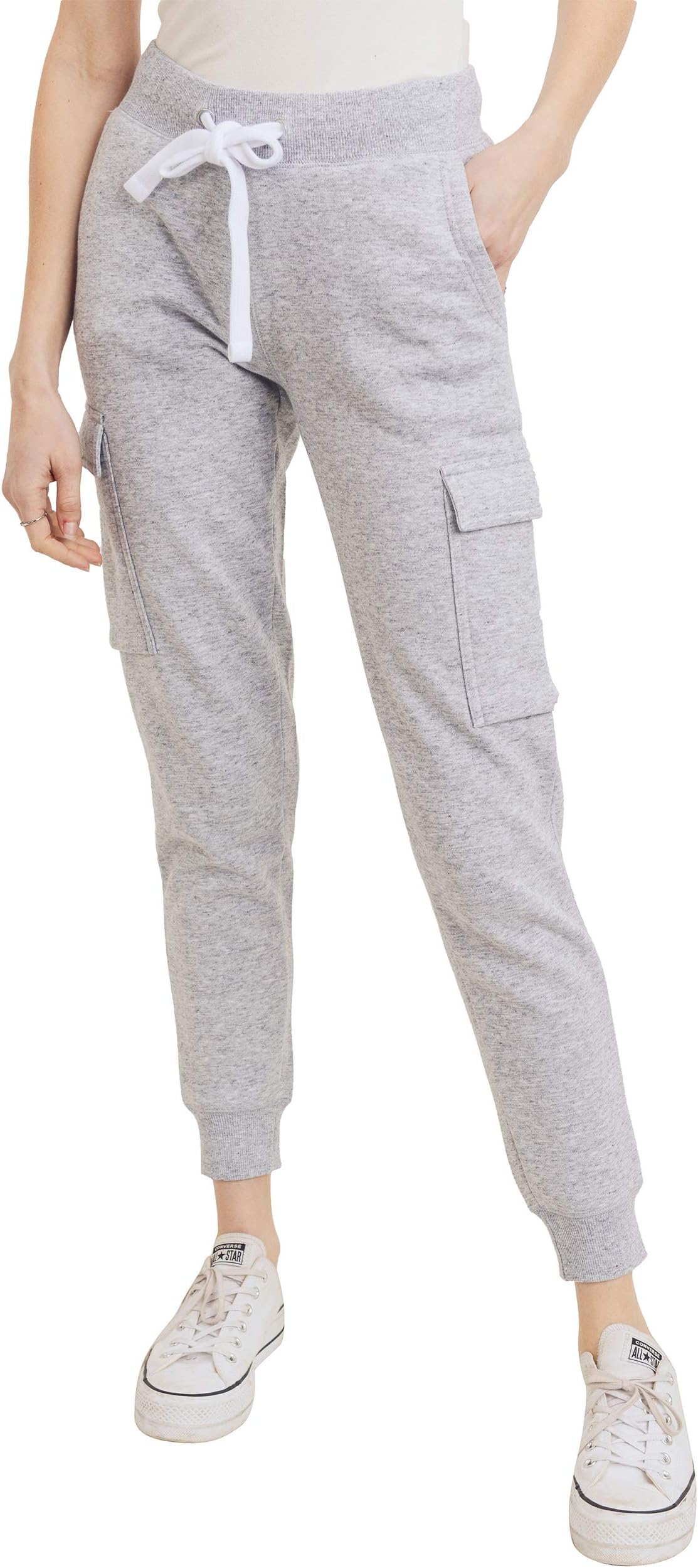 esstive Women's Ultra Soft Fleece Midweight Casual Solid Cargo Jogger Pants