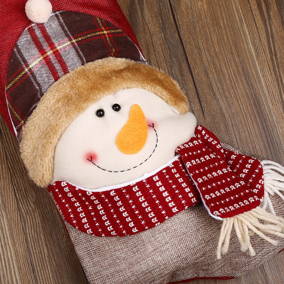 Christmas Stocking 3D Snowman Holiday Week Christmas Day Gift Plush Classic Traditional Plaid Adorable Cute Holiday Decoration Ornament Decorate Your Home for Party Office Xmas Tree 18 inch