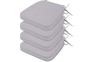 Millsilo 16.5" x 16.2" x 2" D-Shaped Chair Cushions for Dining Chairs with Ties Removable Cover Dining Kitchen Chair Pads, Indoor Dining Room Non-Slip Backing Seat Cushions Set of 4 Silver Gray