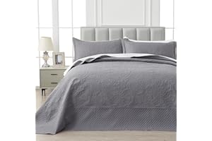 SUCHDECO Oversized King Bedspreads 128x120 inches Oversized King Quilt Set Lightweight Paisley Bedding Set Coverlet California King Size with 2 Pillowcases for Oversize King Bed, Dark Grey