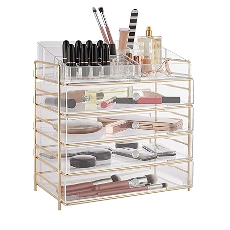 Beautify Kosmetik Organizer – Große Acryl Aufbewahrungsbox/ Make up Ständer/ Kosmetikständer mit 4 Schubladen, 12 Lippenstift