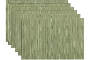 SHACOS Vinyl Placemats Set of 6 Durable Wipe Clean Place Mats Stain Resistant Heat Resistant Indoor Outdoor PVC Weave Table Mats (6, Olive Green)