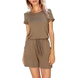 Hount Women's Summer Striped Romper - Short Sleeve Loose Jumpsuit With Pockets & Adjustable Tie - View #3