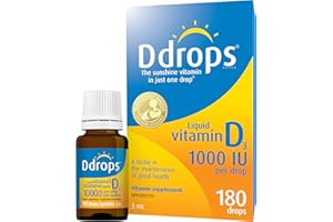 Ddrops Adults 1000IU Liquid Vitamin D3 Drops, 180 drops. No Large Capsules, No Preservatives, Non-GMO, Allergy-friendly