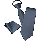 JEMYGINS 3.15“ Solid Color Pre-tied Tie and Pocket Square Set Adjustable Zipper Necktie for Business and Wedding(8cm)