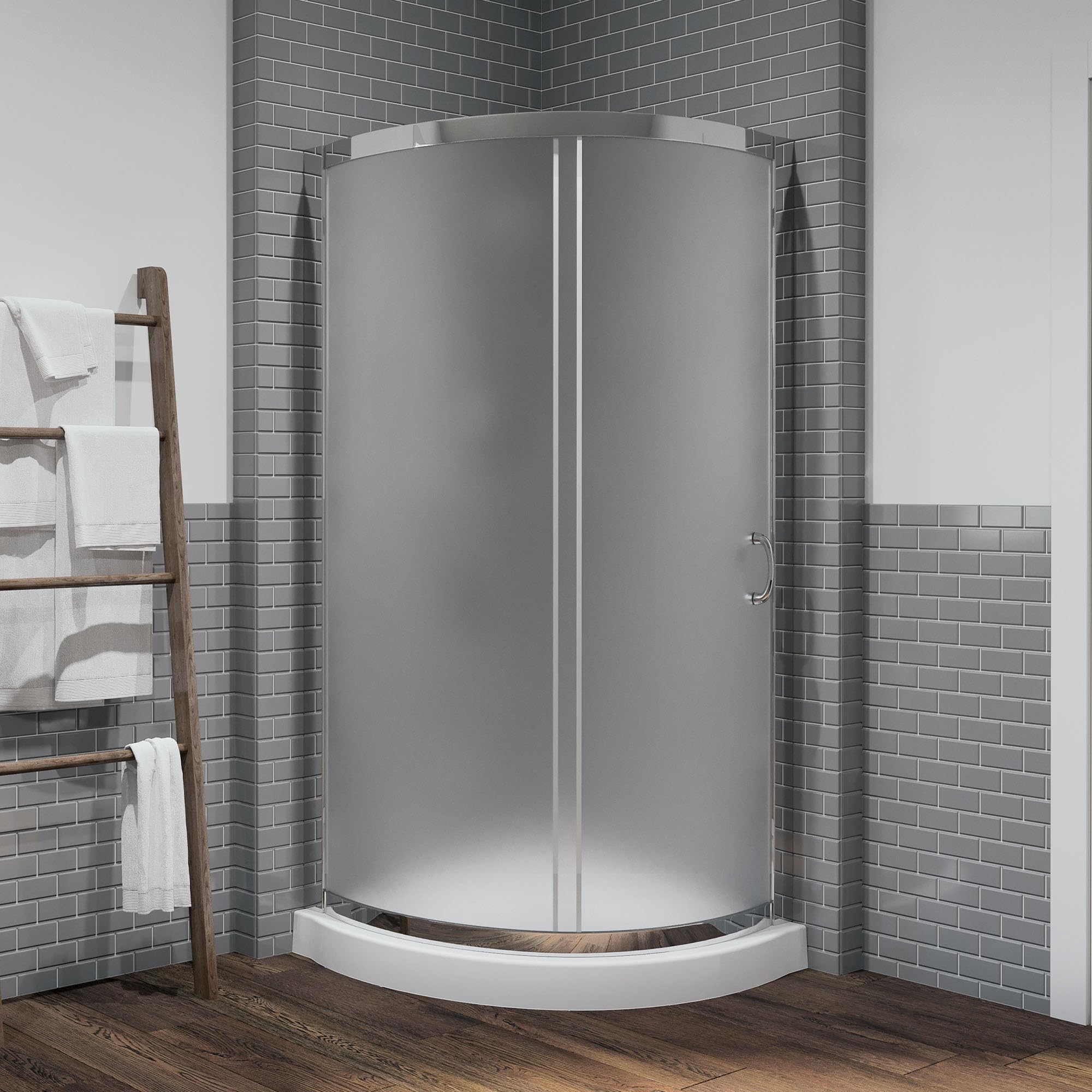 Rounded Shower OVE Decors Breeze 34 in. x 76 in. Rounded Frosted Glass Sliding Corner ...
