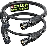 AA AUDIO ACCESSORY Short XLR Cables 1.5ft 2Pack, 21AWG Shielded Mic Cord | Neutrik REAN Gold-Pin Connector, Kevlar-Reinforced Heavy Duty Nylon Braided Noiseless Balanced OFC Microphone Cable for Shure