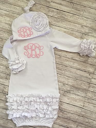 baby girl gown and hat set