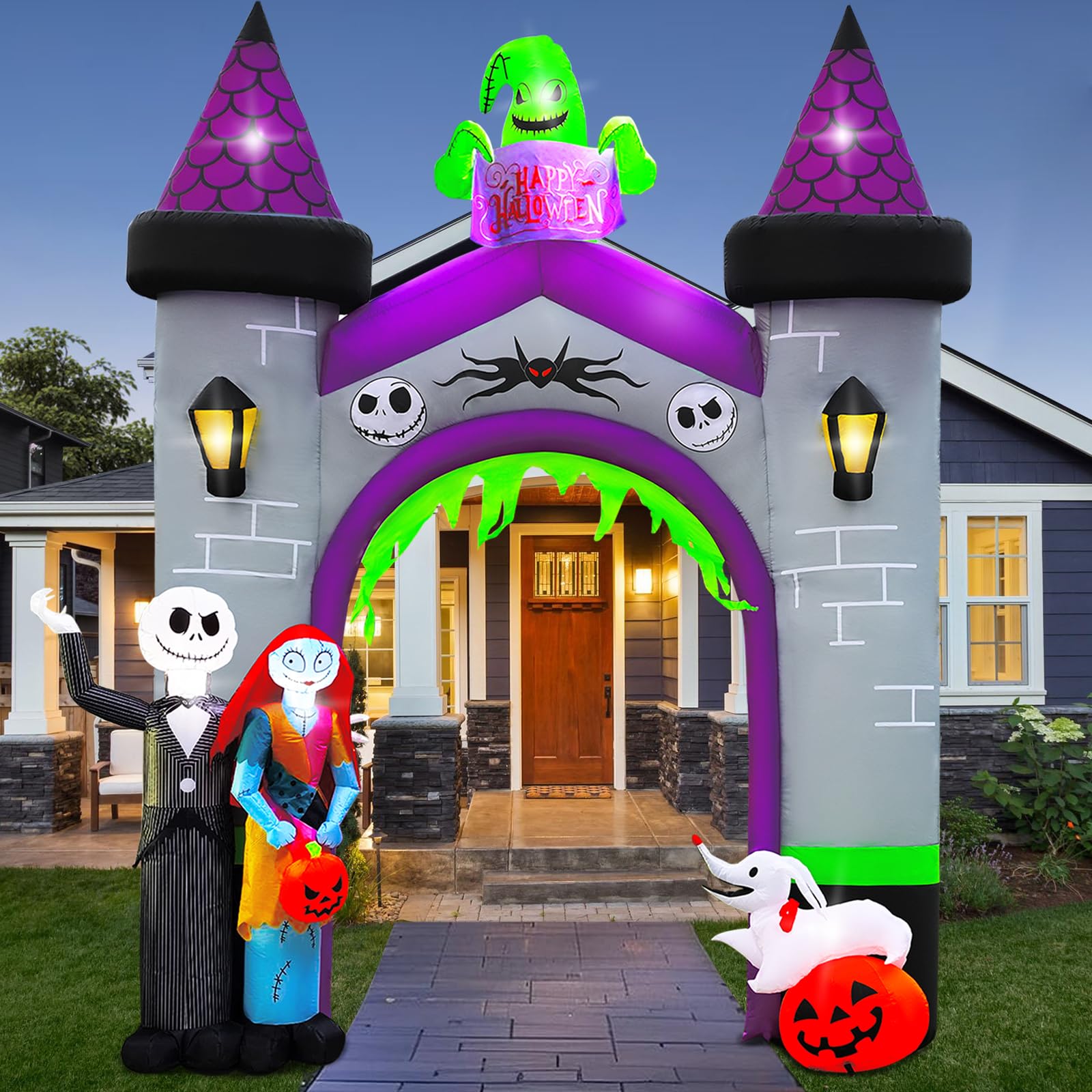 Photo 1 of Inflatable Archway Halloween Outdoor Decoration –12FT Blow Up Arch with LED Light for Yard, Entryway, Haunted House, Pumpkin Tunnel, Witch & Skull Arch (Inflatable Archway Halloween)