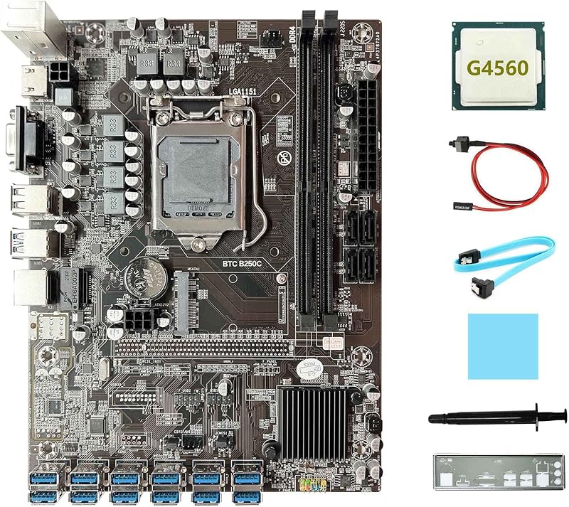 Lodokdre B250C ETH Miner Motherboard w/ G4560 CPU 12 USB GPU Slot LGA1151