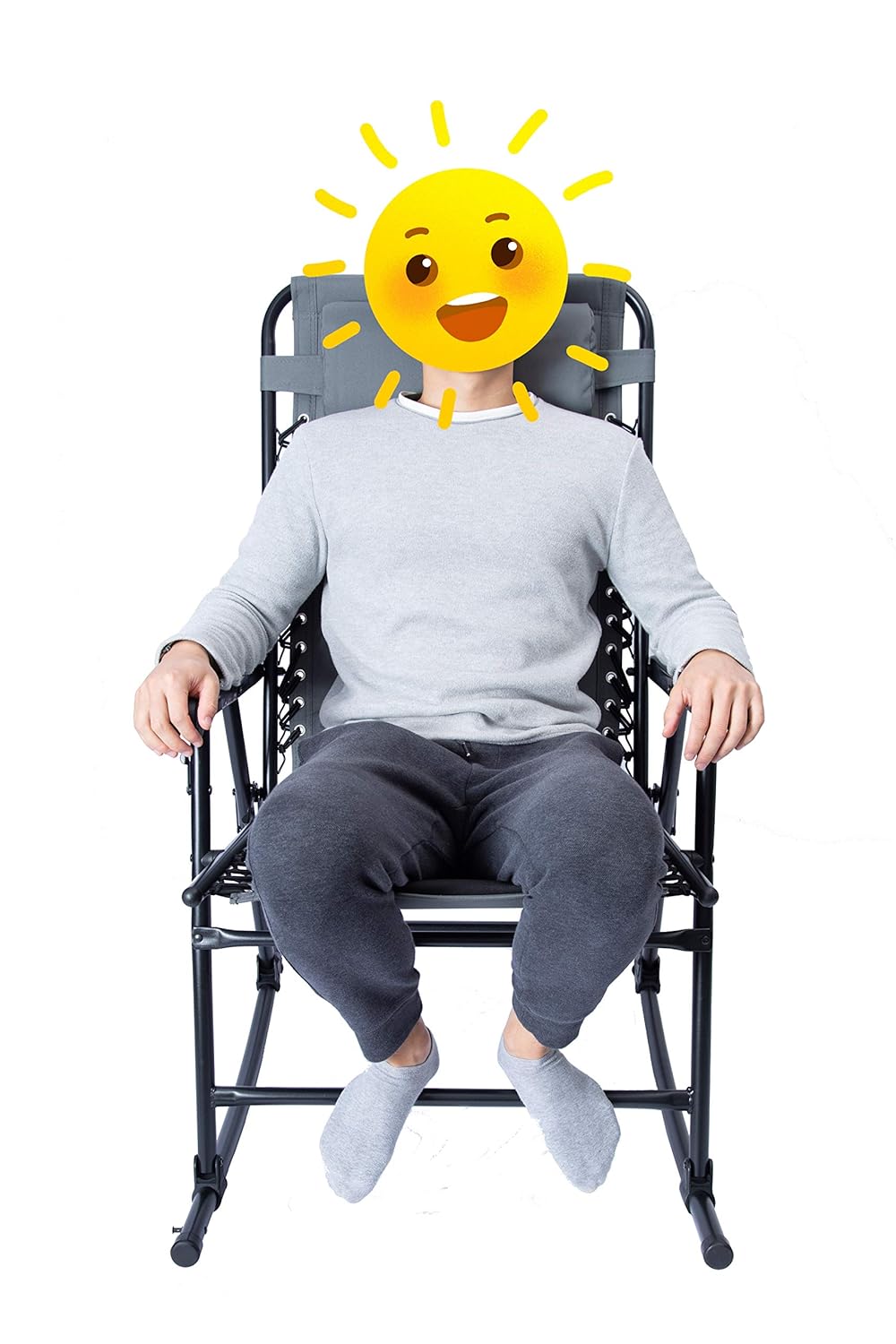 folding padded chaise lounge on Patio Furniture Accessories Grey Supports 300lbs Luckyberry Camping Rocking Chair Folding Padded Patio Lawn Reclining With Armrest Patio Seating