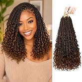 Boho Box Braids Crochet Hair 14 Inch, Goddess Crochet Box Braids with Curly Ends, Pre Looped Synthetic Crochet Hair for Black Women &ndash; NAYOO