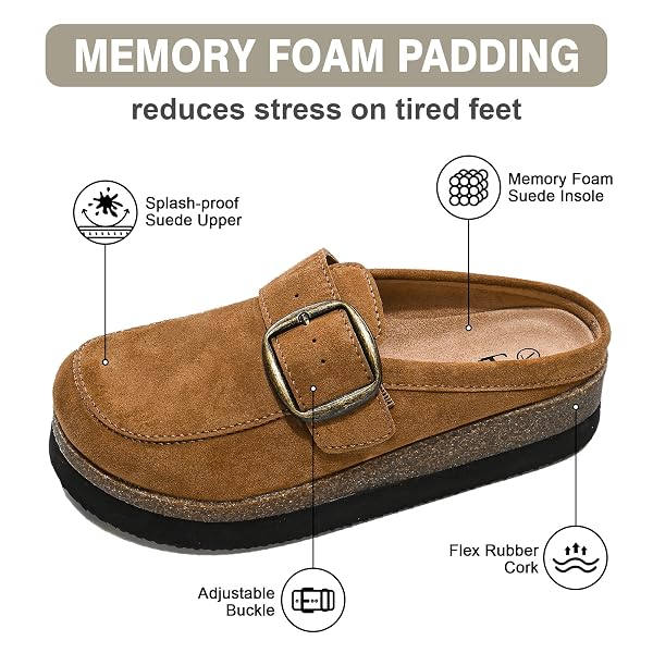FLEXWIN PLATFORM CLOGS FOR WOMEN, MULES ARCH SUPPORT, COMFORTABLE, SUPPORTIVE CASUAL SHOES FOR WOMEN BROWN
