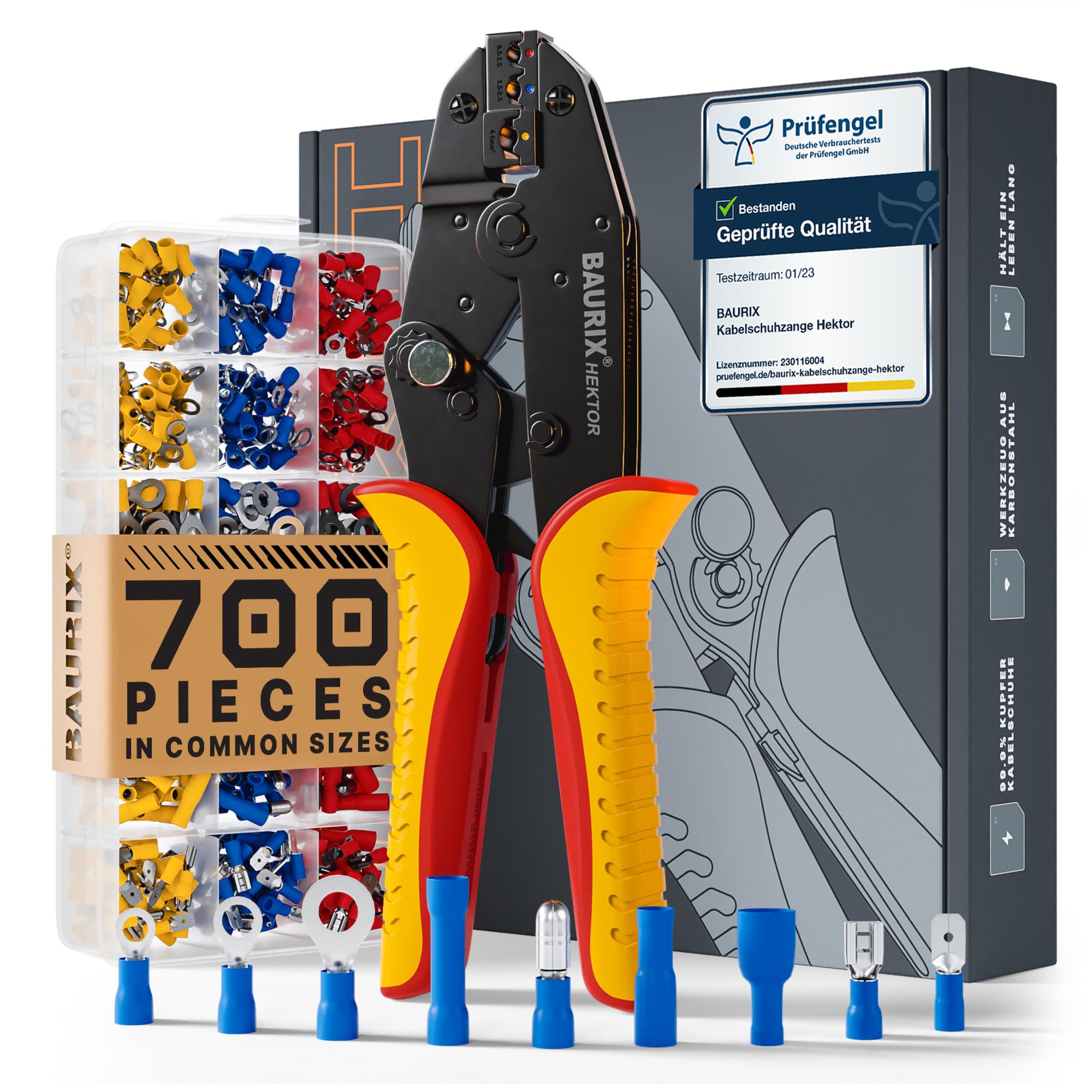 BAURIX® Wire Crimping Tool Kit [AWG 22-10] - Ergonomic Handle Wire Crimper Tool for Electrical Wire Connectors - Ideal for Electricians and DIY Enthusiasts - Cable Lug Crimping Tool