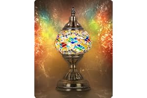 Turkish Moroccan Lamp with Bronze Base - Yarra Decor Handmade Tiffany Mosaic Glass Lamps Portable Bedside Lamps with Recharge