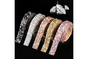 XINNUN 5 Rolls Shiny Rhinestone Ribbon Resin Diamond Ribbon Self-Adhesive Crystal Rhinestone Diamond Ribbon Bling Ribbon for Arts Crafts DIY Party Decor(Mixed Colors,Basic Style)