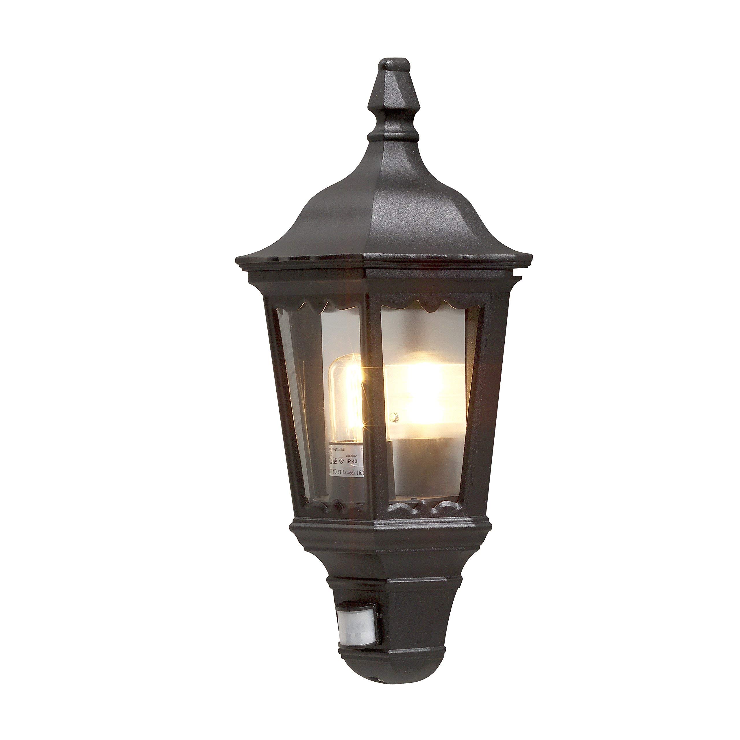 Konstsmide Outdoor Wall Light Mains Powered/Firenze Flush Traditional Lantern with PIR Sensor Motion Detector/1 x 100 W E27 Max Lamp/Clear Acylic Glass/Aluminium/IP43/Outside Light Matt Black โ image 1