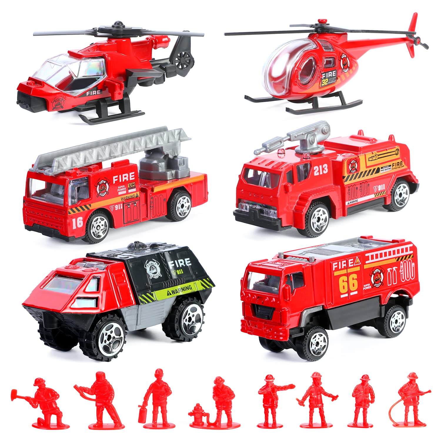 Photo 1 of 14 Pcs Fire Truck with Firefighter Toy Set, Mini Die-cast Fire Engine Car, Mini Rescue Emergency Vehicle Playset for Kid Boy Girl Birthday Christmas Party Favors