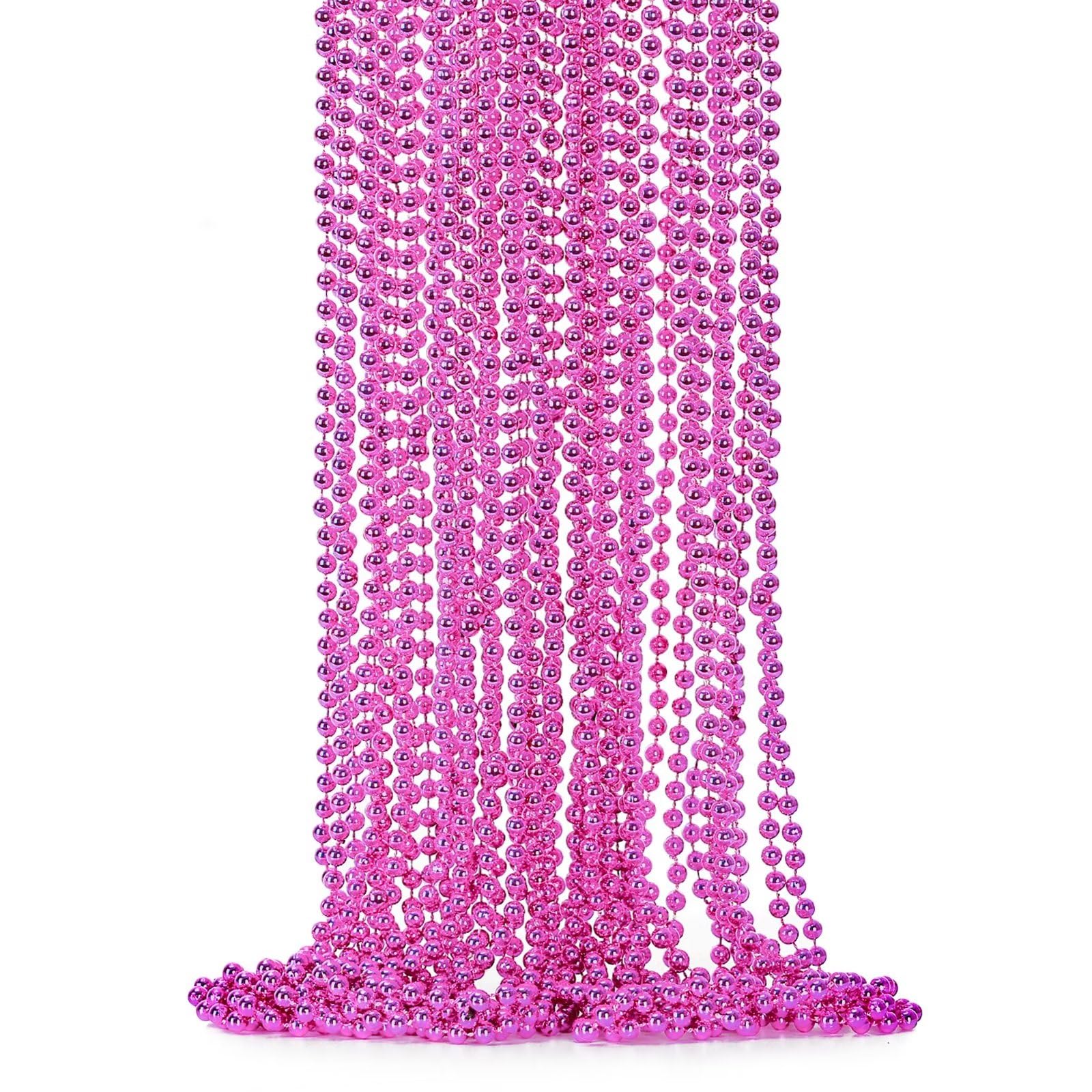 Photo 1 of 12PCS Bead Necklace, 33" Breast Cancer Awareness Accessories Bead Necklaces Bulk, Mardi Gras Beads Costumes Necklace, Festival Parade Throw Accessory Sets for Gender Reveal Party Events Supplies
