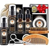 XIKEZAN Beard Kit for Men Grooming & Care w/Beard Conditioner, Wash, Oil, Balm, Brush, Comb,Birthday Fathers Valentines Gifts for Men Him Dad Husband Boyfriend Christmas Gifts Mens Stocking Stuffers