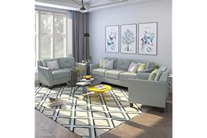 FANYE 3 Pieces Living Room Furniture Sets including 3-seater Sofa & Couch, Loveseat & Sofachair, Modern Polyester Blend Button Tufted Upholstered Sectional Sofa for Home Aprtment Office Studio, (1+2+3)