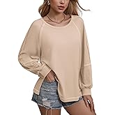 MEILANZJ Womens Waffle Tunic Tops Puff Long Sleeve Shirt Loose Fit Casual Pullover Sweatshirt