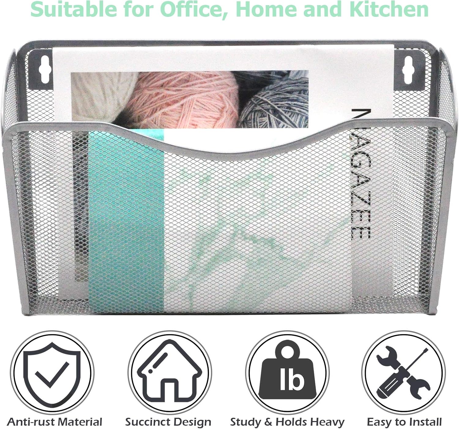 EASEPRES Mesh 3 Pockets File Organizer Hanging File Organizer Vertical Wall File Organizer Holder Rack, Silver : Office Products