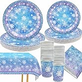 Snowflake Birthday Party Supplies, 121 PCS Christmas Snowflake Paper Plates and Napkins Cups Tablecloth Winter Wonderland Disposable Dinnerware Set for Winter Xmas Holiday Party Decorations 30 Guest
