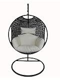 Bentley Garden Patio Outdoor Black Rattan Hanging Swing Chair With Cream Cushion