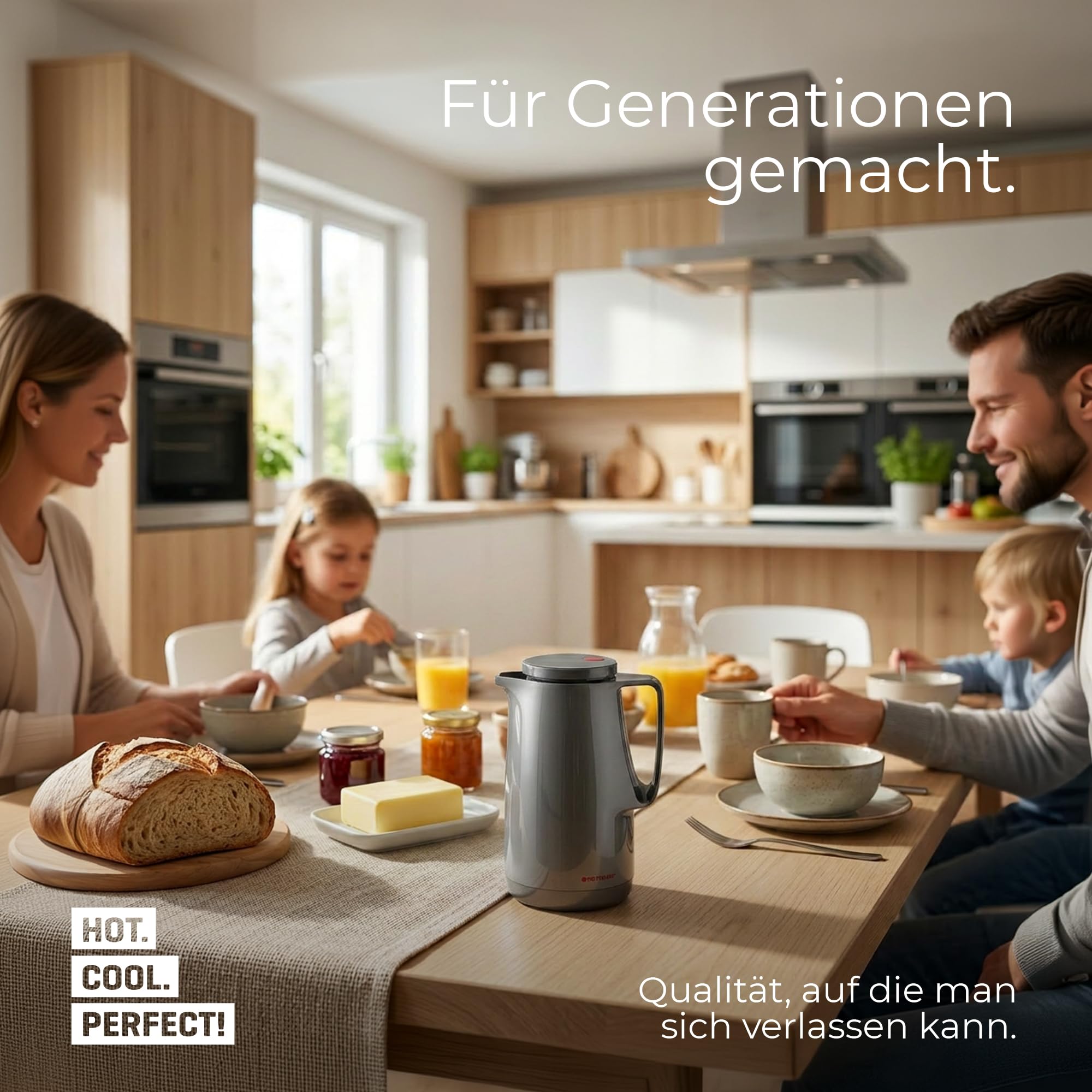 ROTPUNKT Isolierkanne 1 Liter mit Glaseinsatz – Thermokanne & Warmhaltekanne für Kaffee und Tee - Made in Germany - hält Getränke bis zu 24 Std heiß & 36 Std kalt (Maxima 760, Titan) 5
